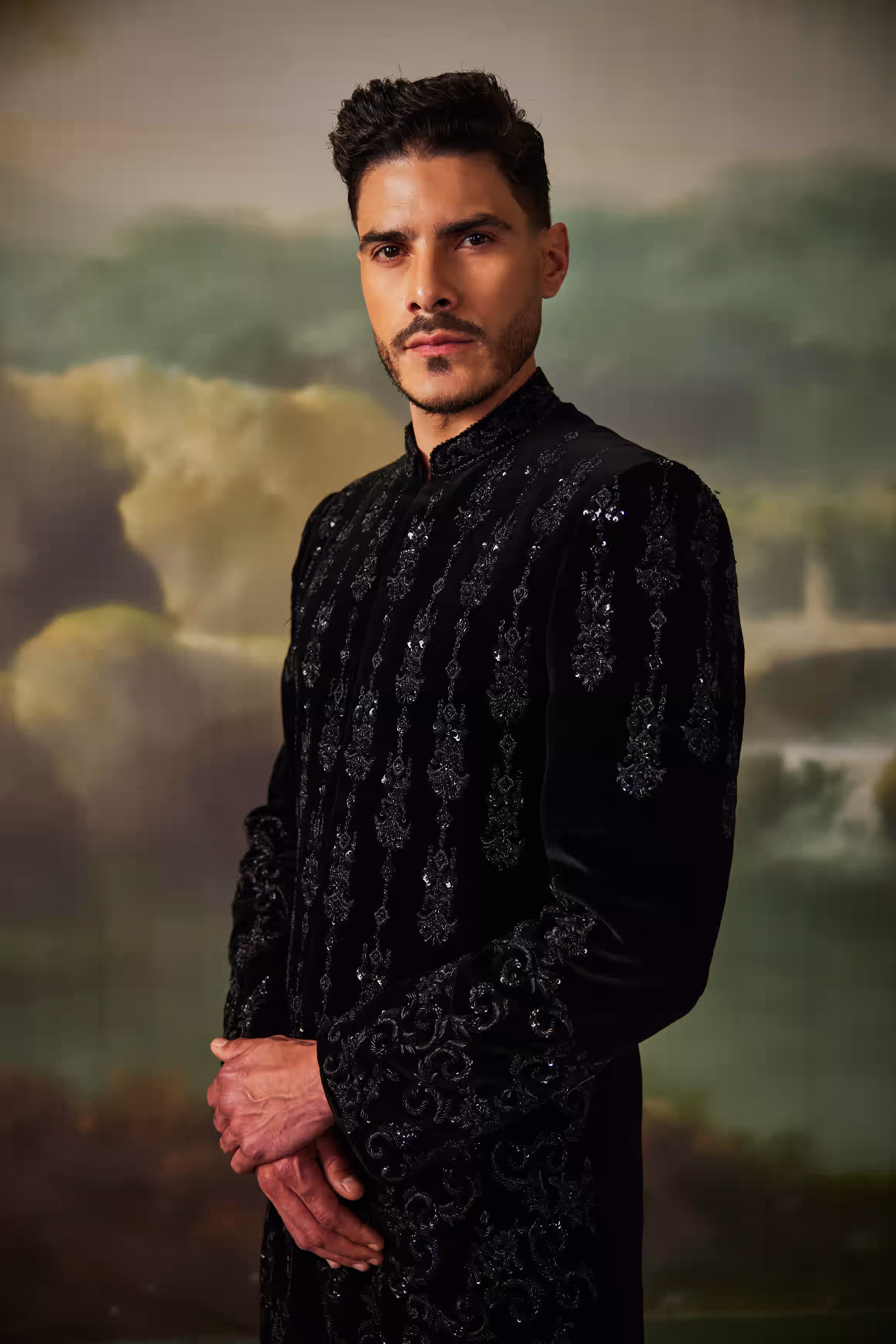 Black Abstract Pattern Indo-Western Jacket