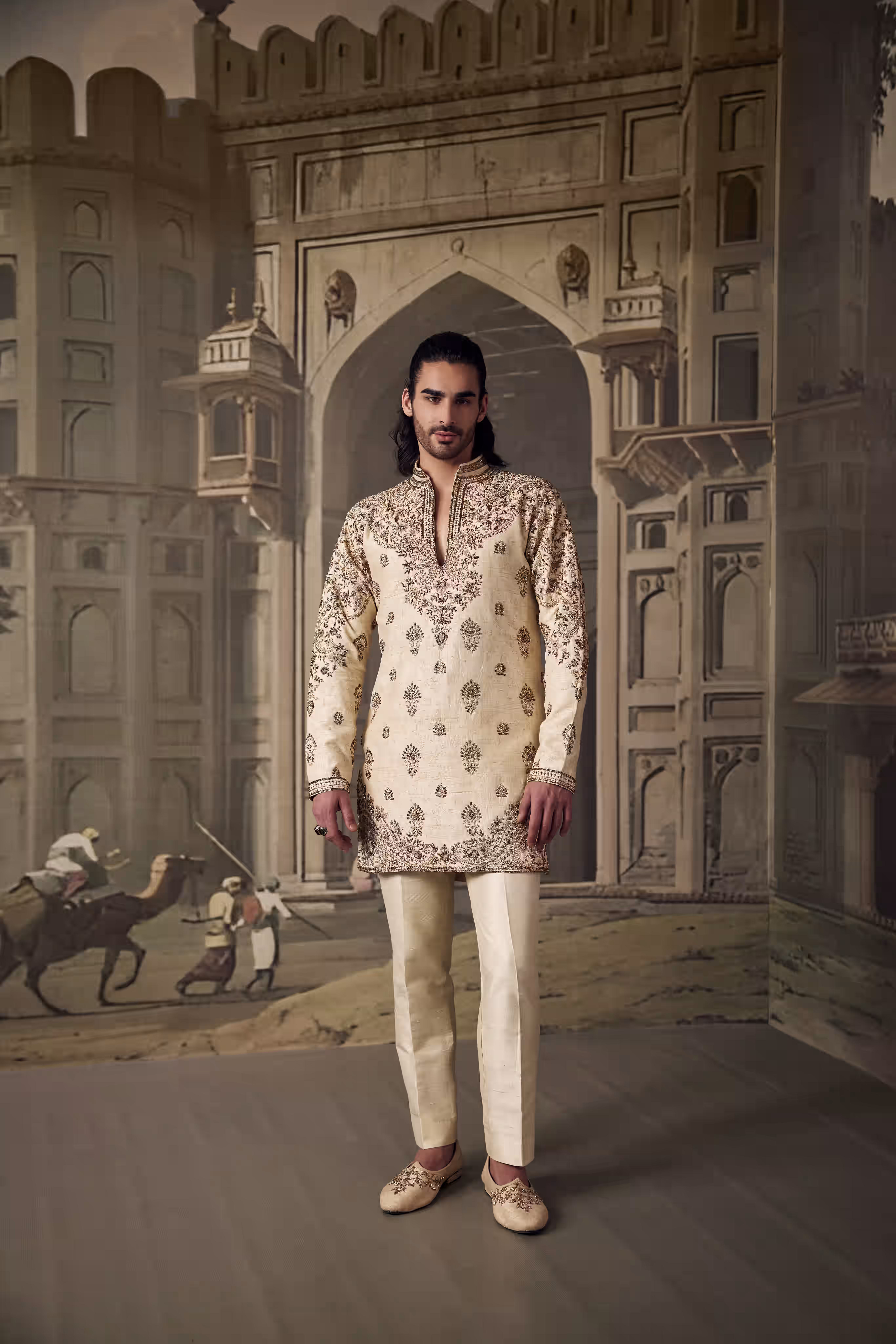 Ivory Traditional Floral Jaal Booti Kurta