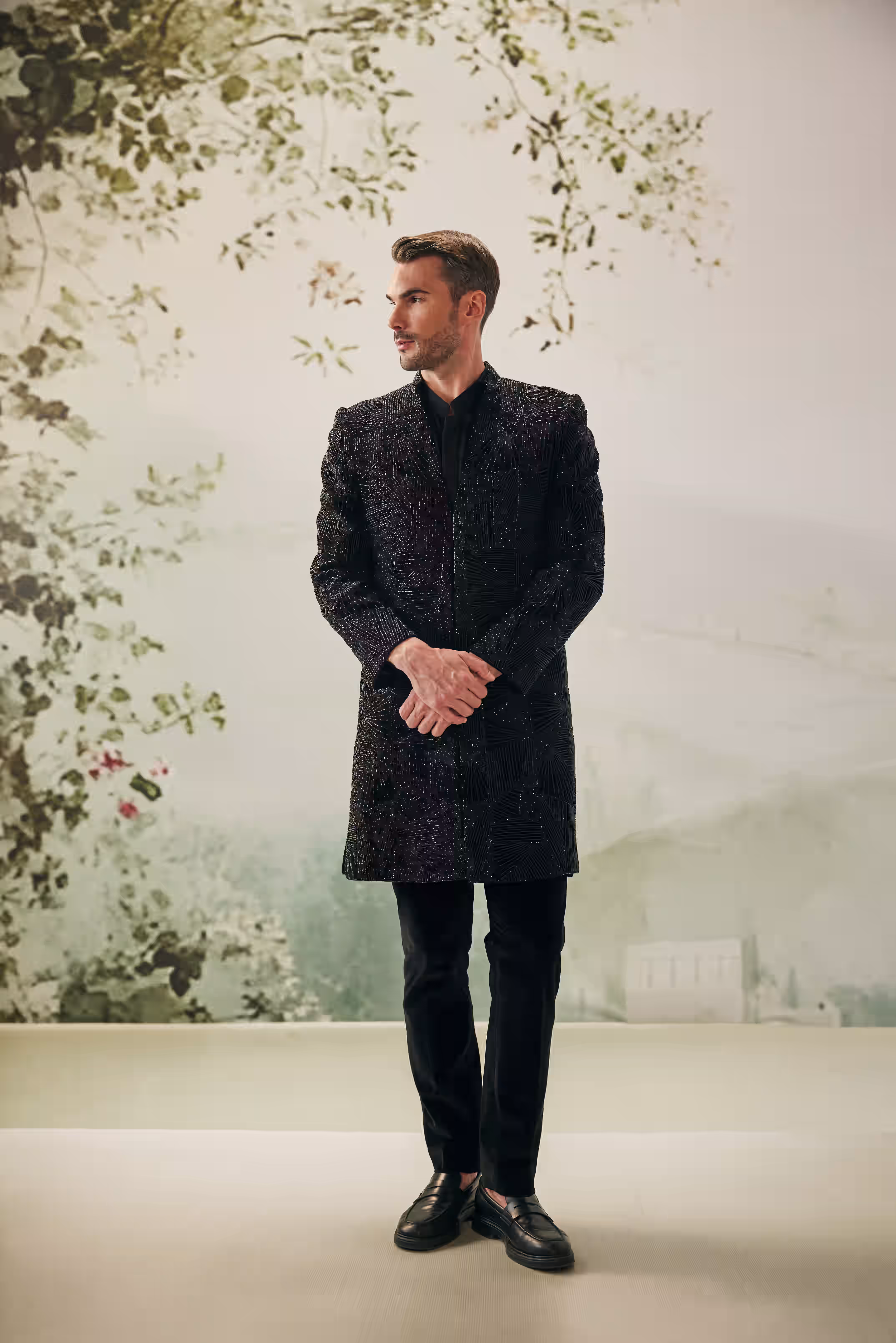 Black Sunburst Geometric Indo-Western Jacket