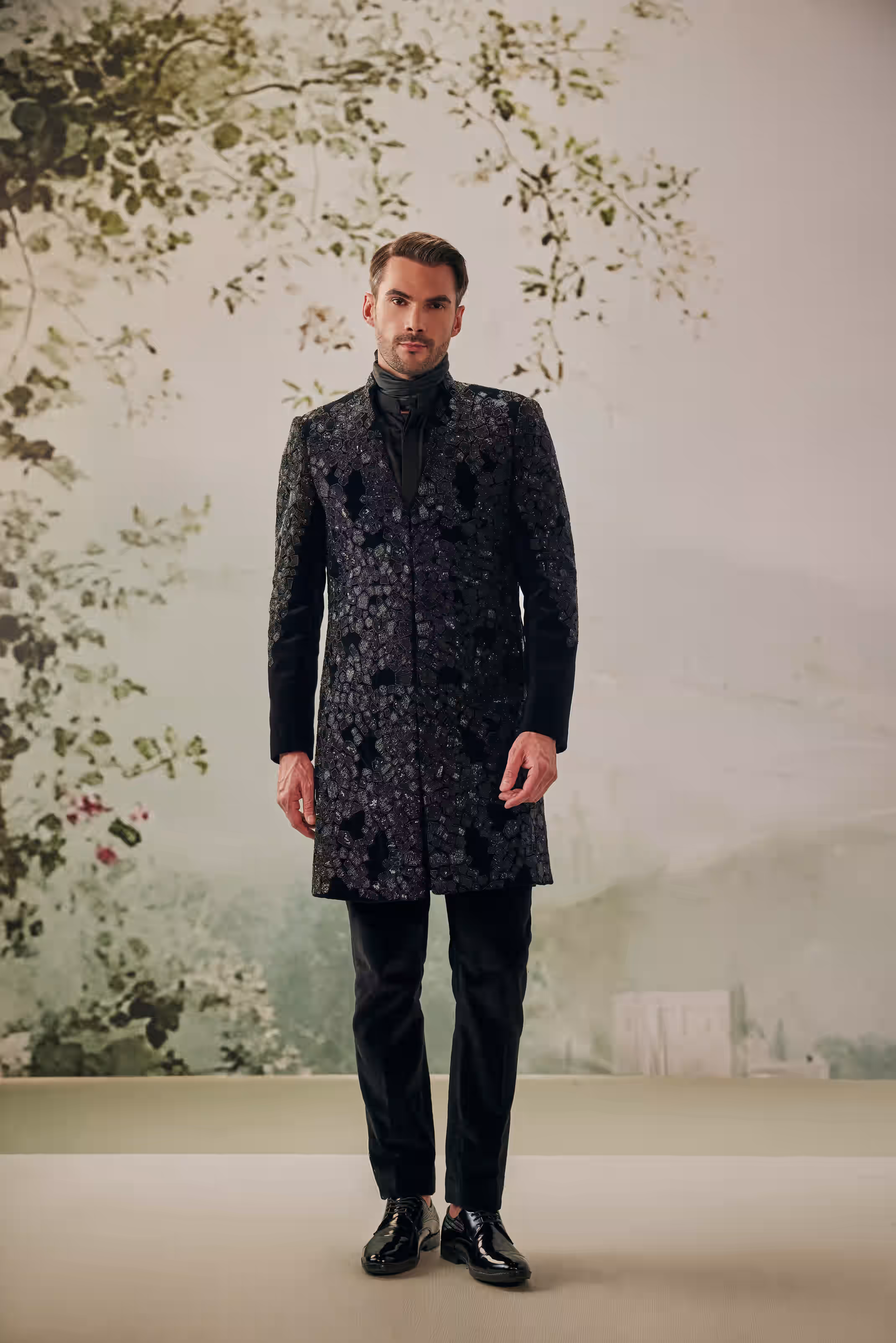 Black Organic Geometry- Inspired Indo-Western Jacket